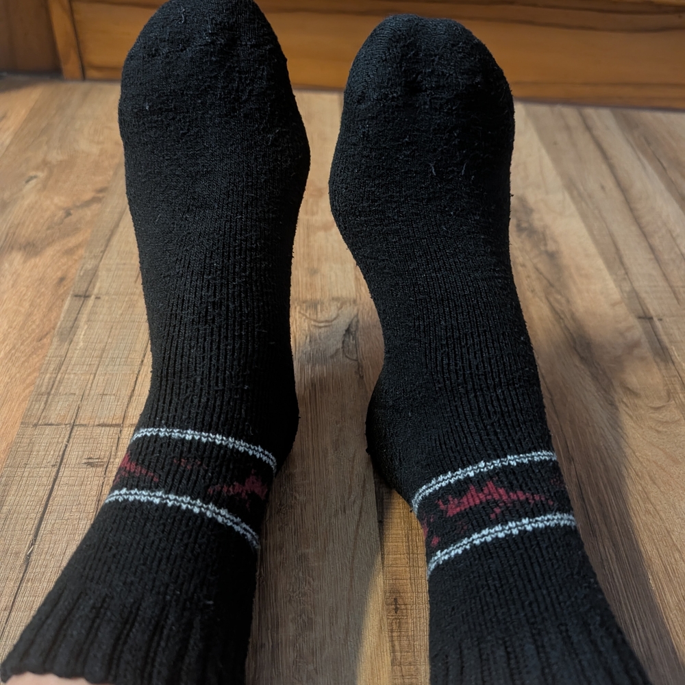 Black Crew Socks with Red and White Accents